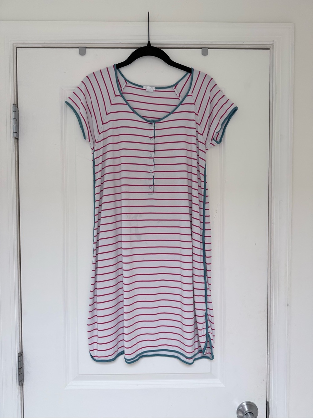Lake Pima Nightgown Striped Short Sleeve Pajama T-shirt Dress Red and Blue XS